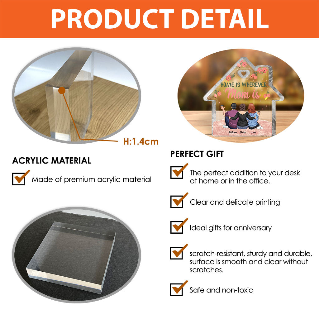 « La maison, c'est là où est maman » - Plaque acrylique personnalisée pour la fête des mères