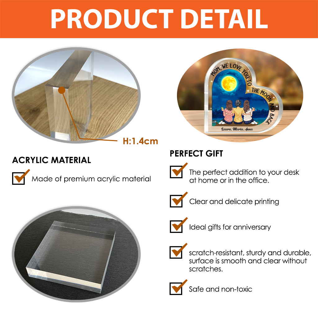 Aller-retour lunaire - Cadeau pour maman, grand-mère - Plaque acrylique personnalisée sur mesure