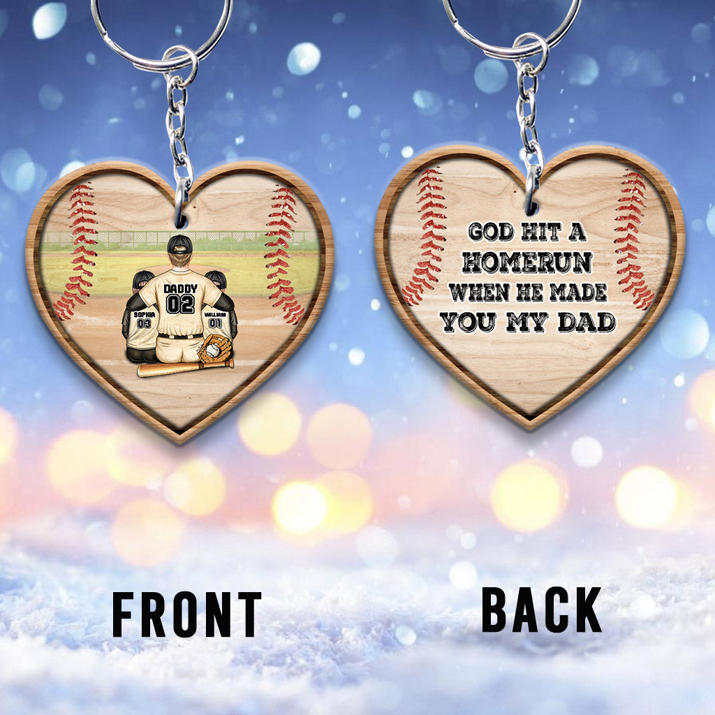 God Hit a Homerun - Personalized Father's Day Baseball Keychain (Printed On Both Sides)