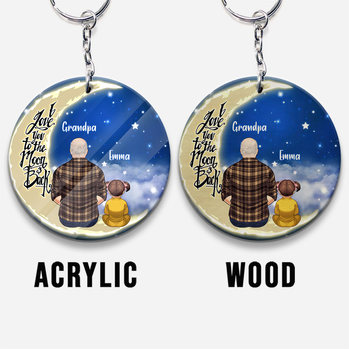 Je t'aime jusqu'à la lune et retour - Porte-clés personnalisé pour grand-père (Impression recto verso)
