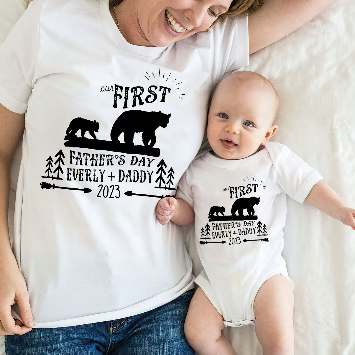 Première fête des pères - T-shirt personnalisé pour papa et body pour bébé