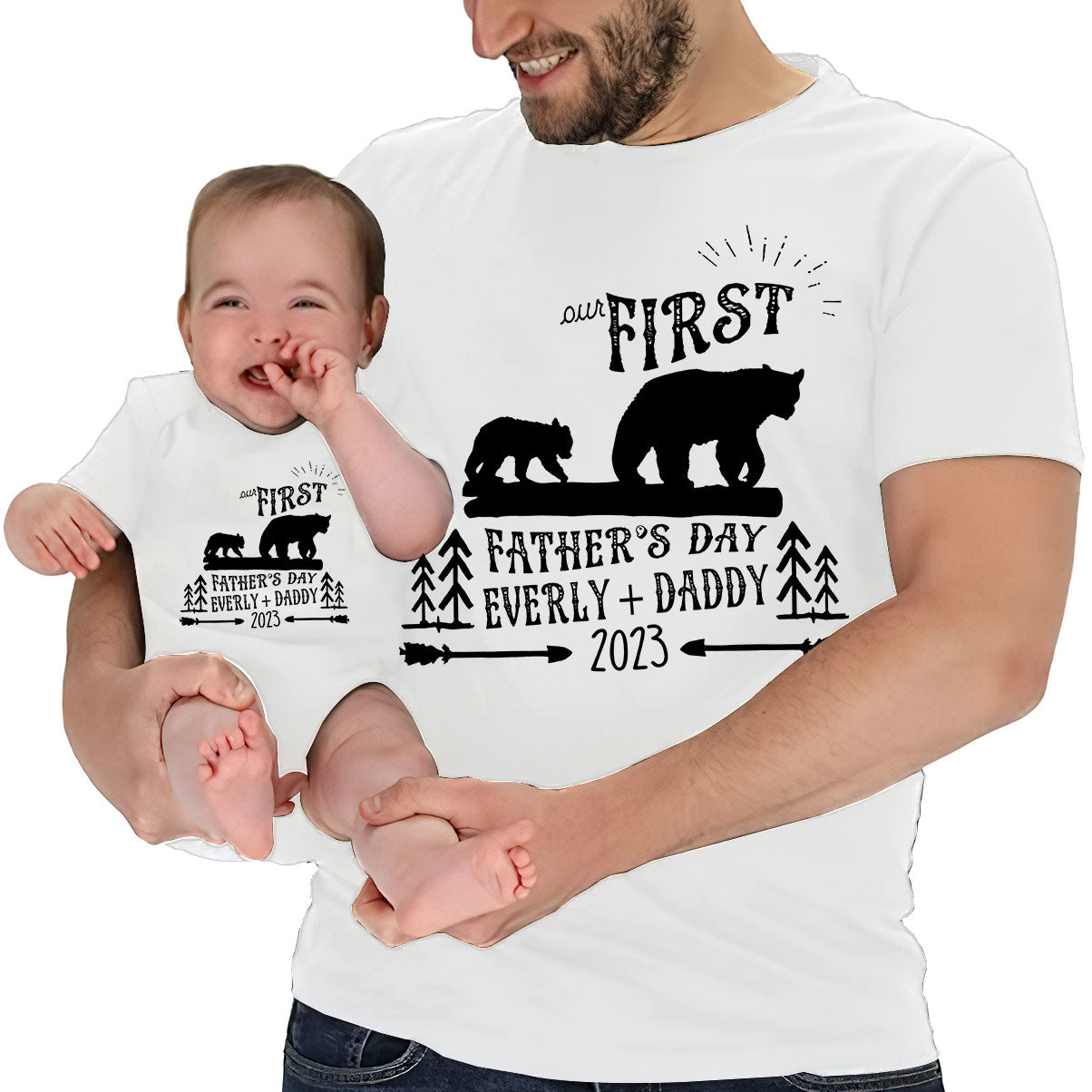 Première fête des pères - T-shirt personnalisé pour papa et body pour bébé