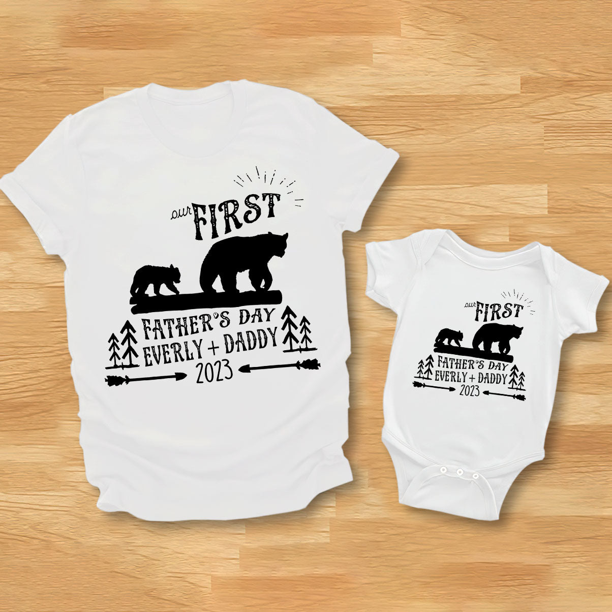 Première fête des pères - T-shirt personnalisé pour papa et body pour bébé