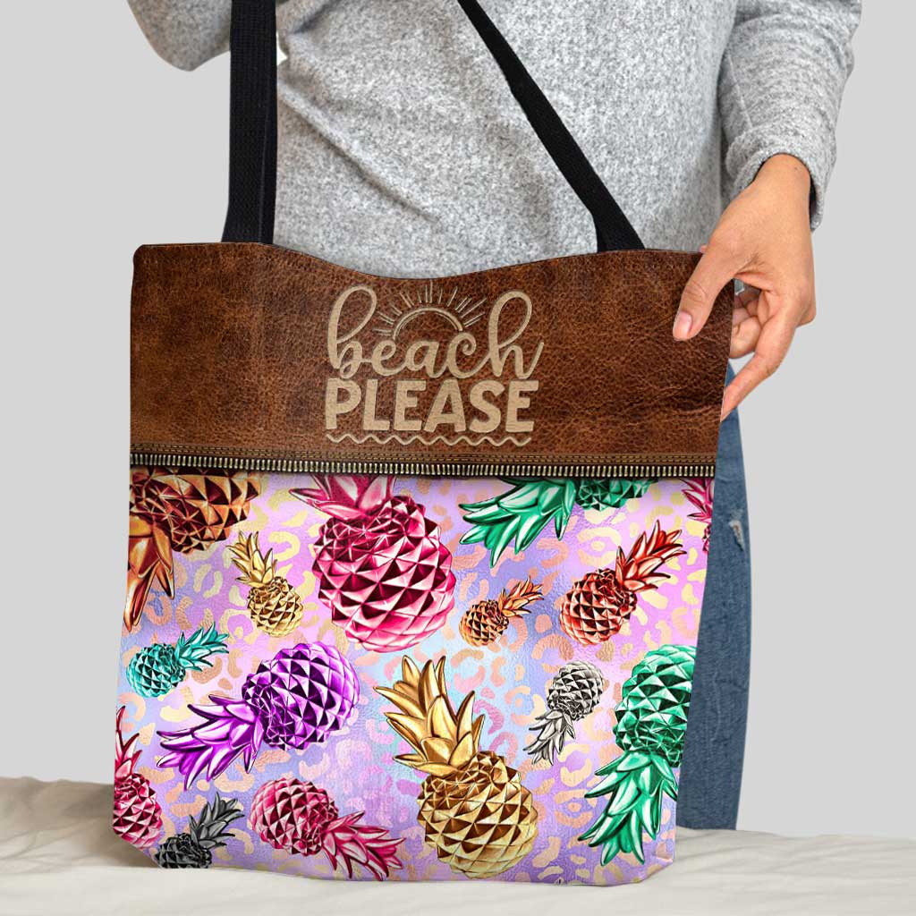Sac fourre-tout personnalisé « Plage s'il vous plaît » Ananas colorés Léopard - Sac fourre-tout pour amoureux de la mer