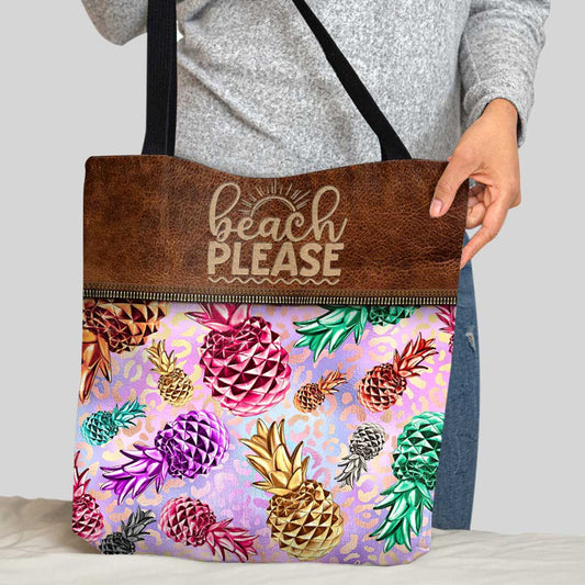 Sac fourre-tout personnalisé « Plage s'il vous plaît » Ananas colorés Léopard - Sac fourre-tout pour amoureux de la mer