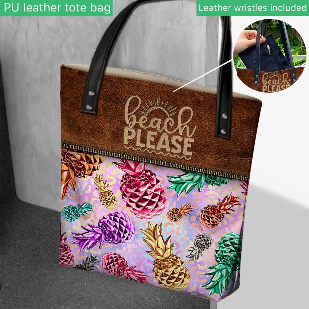 Sac fourre-tout personnalisé « Plage s'il vous plaît » Ananas colorés Léopard - Sac fourre-tout pour amoureux de la mer