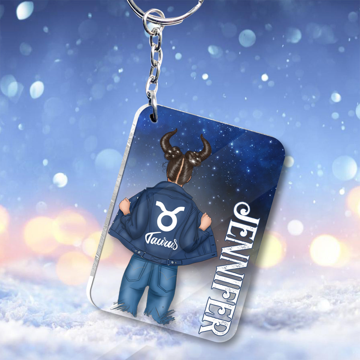 Zodiac Denim Girl - Porte-clés transparent personnalisé avec horoscope - Horoscope