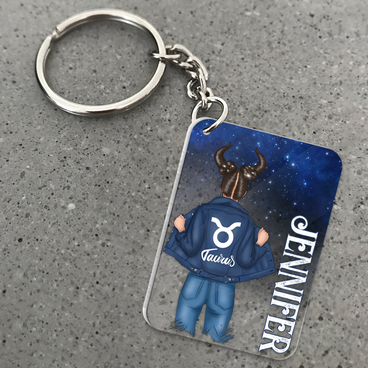 Zodiac Denim Girl - Porte-clés transparent personnalisé avec horoscope - Horoscope