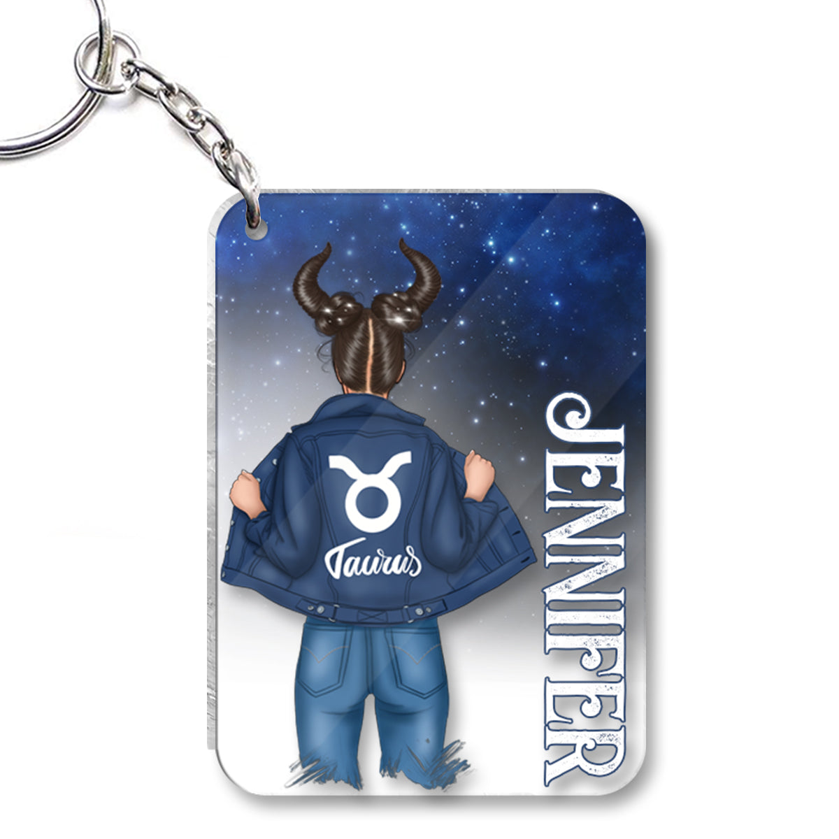 Zodiac Denim Girl - Porte-clés transparent personnalisé avec horoscope - Horoscope