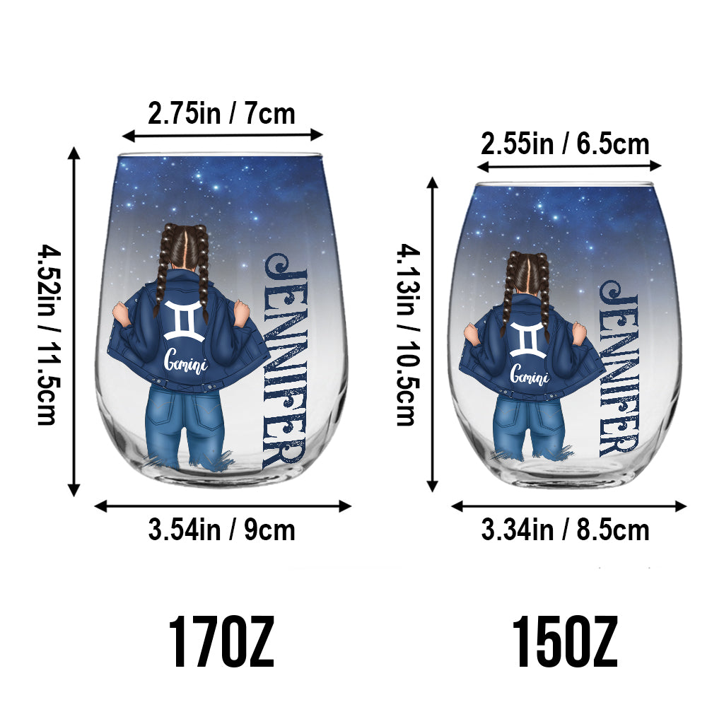 Zodiac Denim - Verre à vin personnalisé avec horoscope intégral