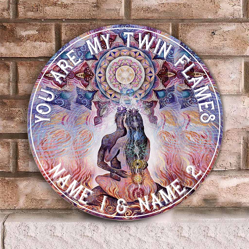 Panneau en bois rond « Vous êtes mes flammes jumelles »