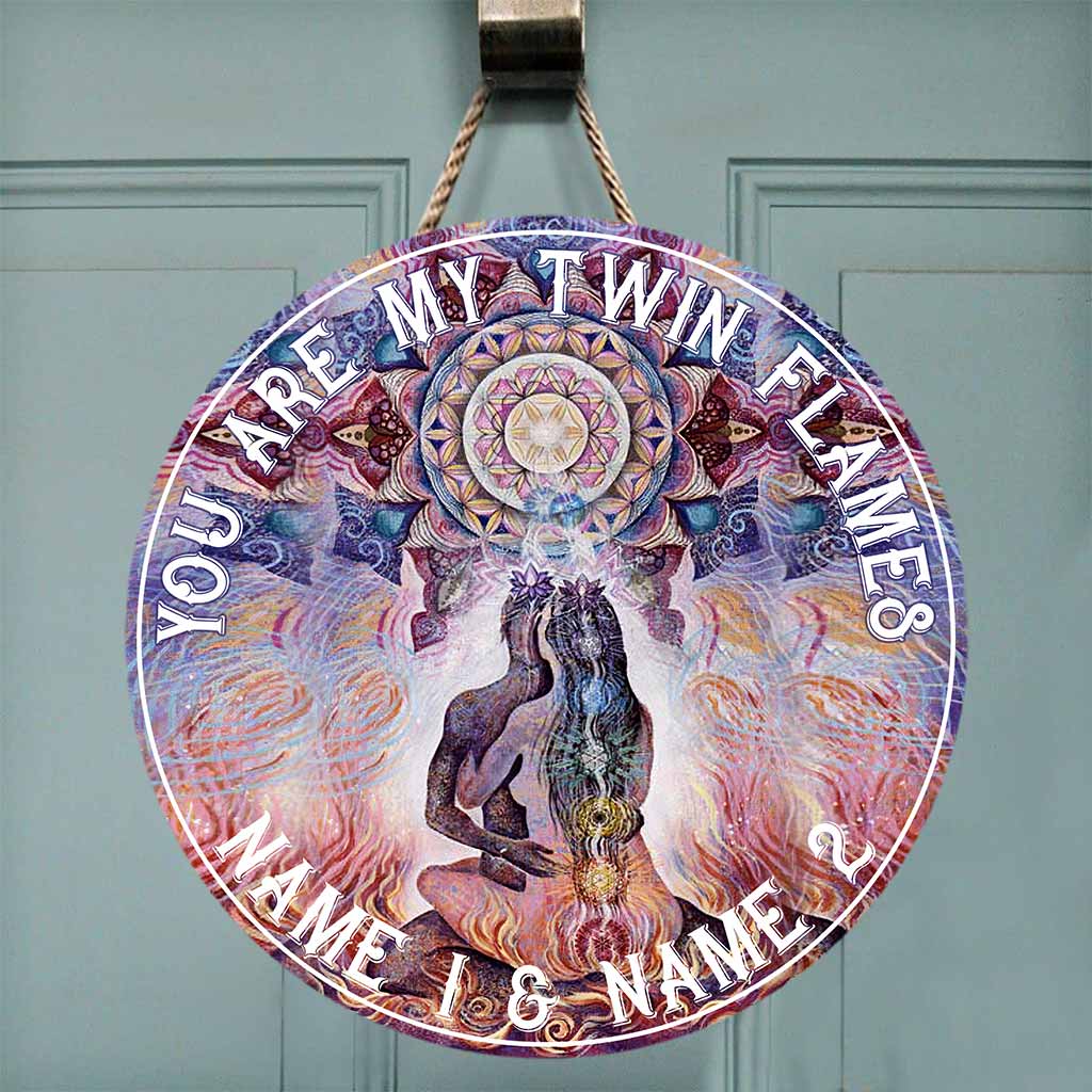 Panneau en bois rond « Vous êtes mes flammes jumelles »