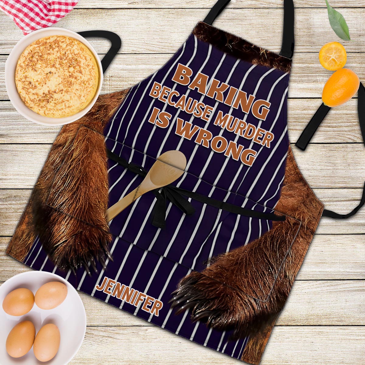 Tablier de pâtisserie personnalisé « Pâtisser parce que tuer, c'est mal »
