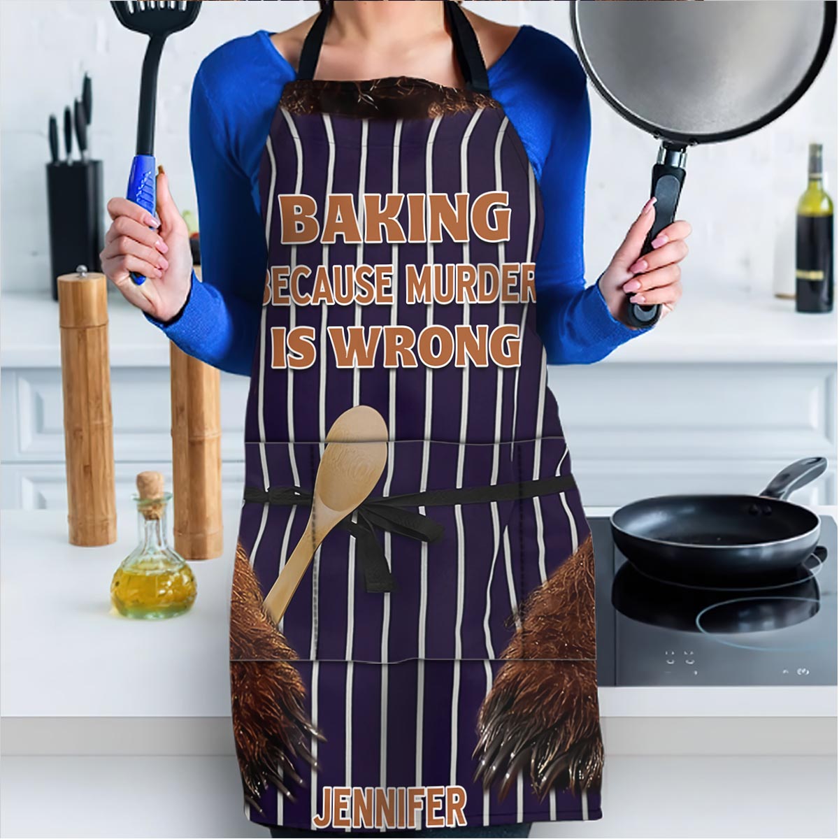 Tablier de pâtisserie personnalisé « Pâtisser parce que tuer, c'est mal »