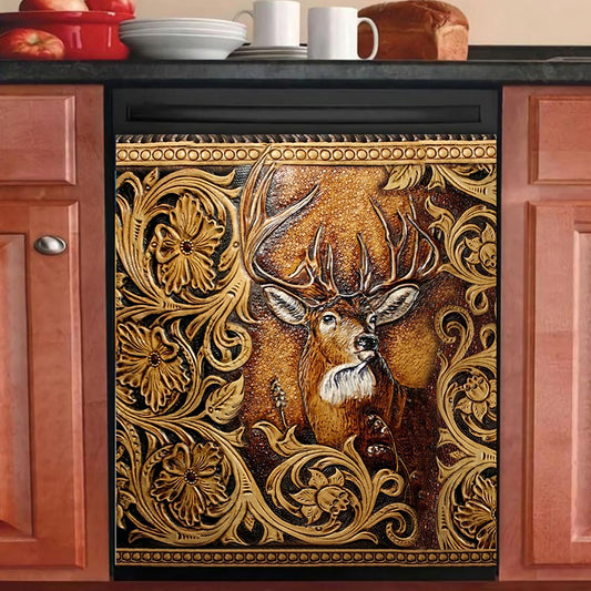 Deer Hunting - Hunting Dishwasher Cover With Leather Pattern Print