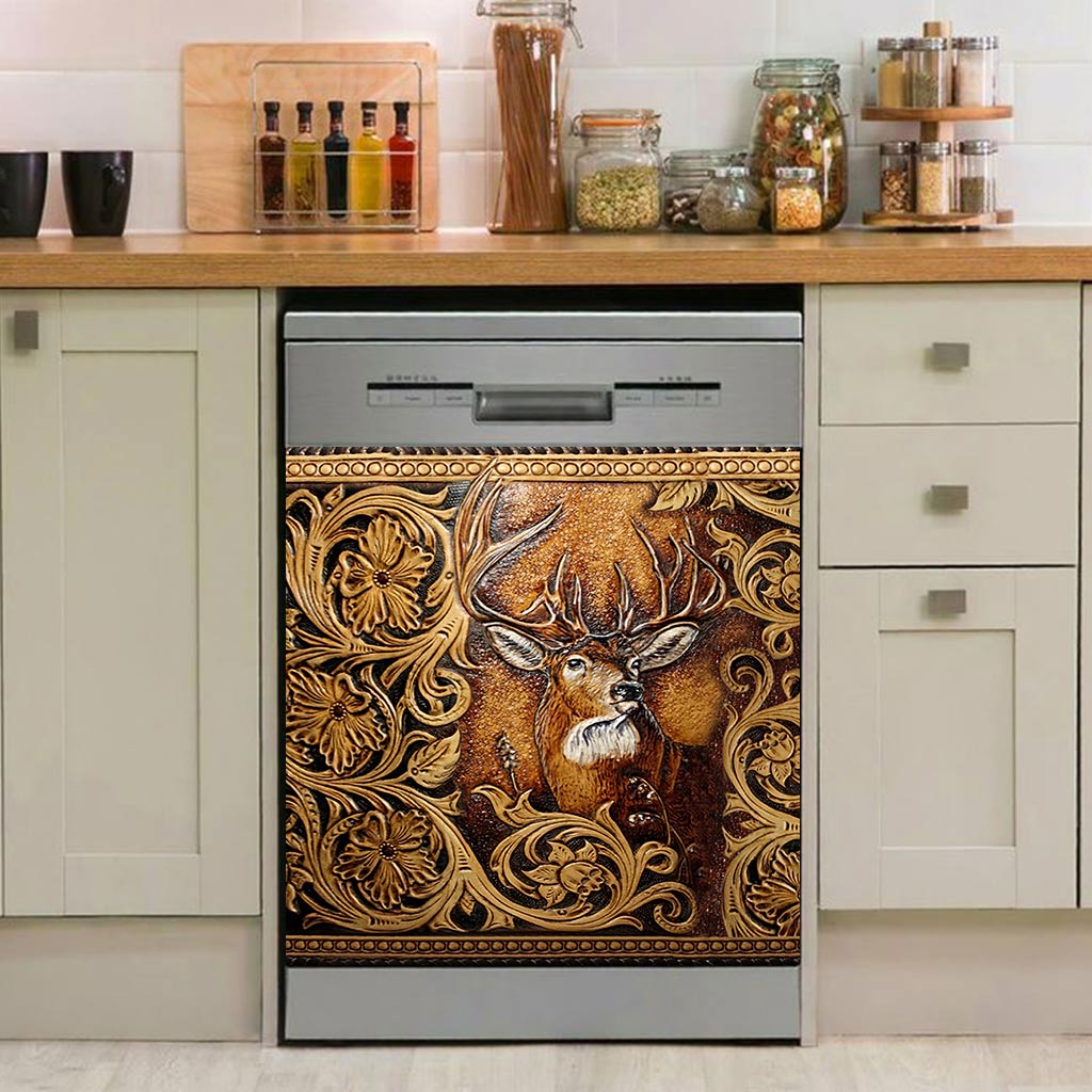 Deer Hunting - Hunting Dishwasher Cover With Leather Pattern Print