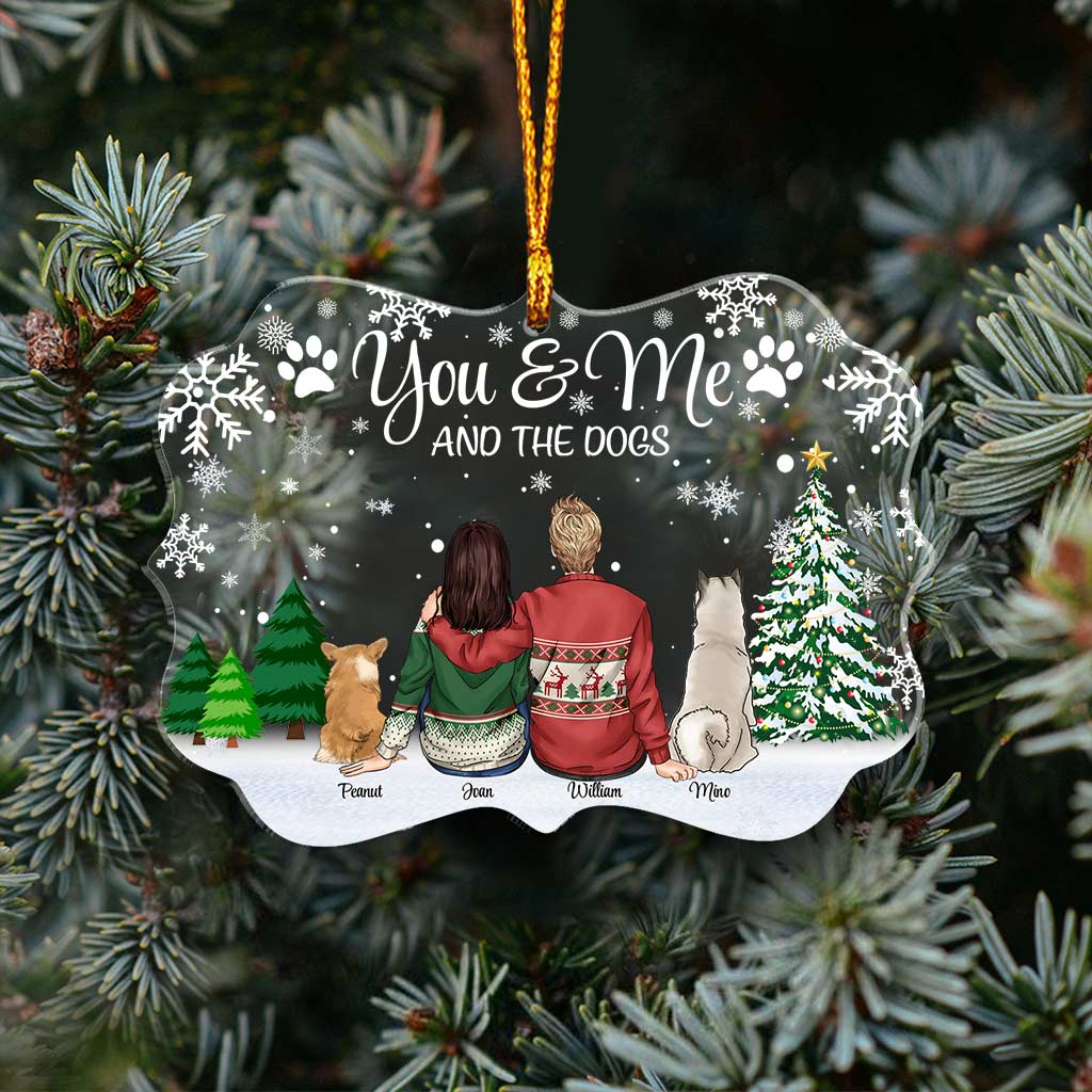 Toi, moi et les chiens - Ornement de Noël transparent personnalisé