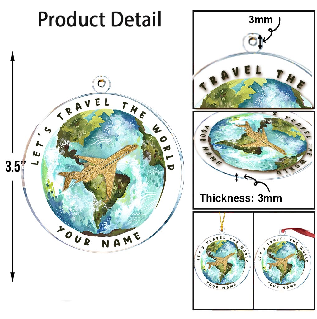 Voyage autour du monde - Ornement de Noël transparent et personnalisé
