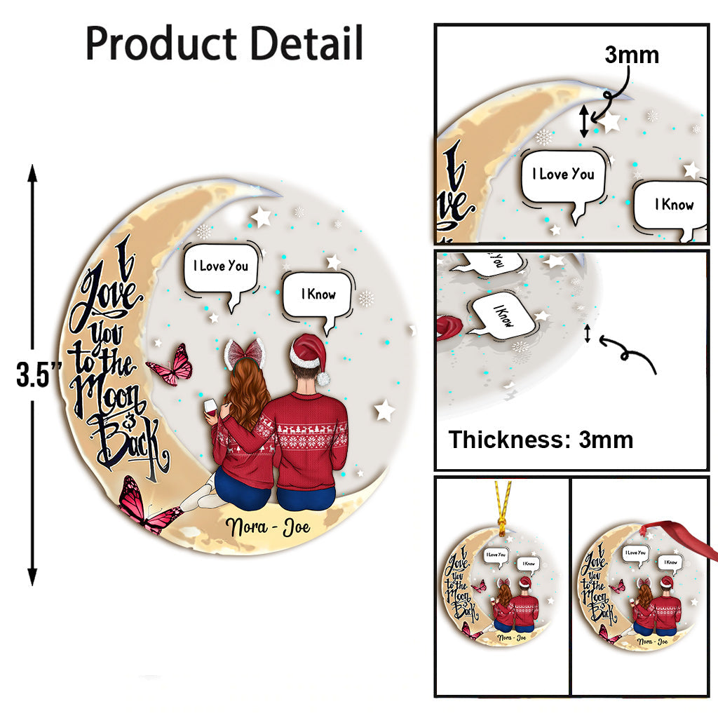 Je t'aime jusqu'à la lune - Ornement transparent personnalisé pour couple