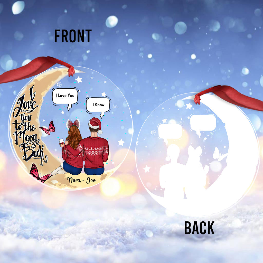 Je t'aime jusqu'à la lune - Ornement transparent personnalisé pour couple