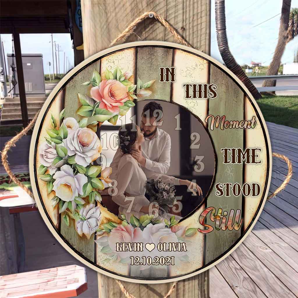 À cet instant, le temps s'est arrêté - Panneau rond en bois personnalisé pour couple