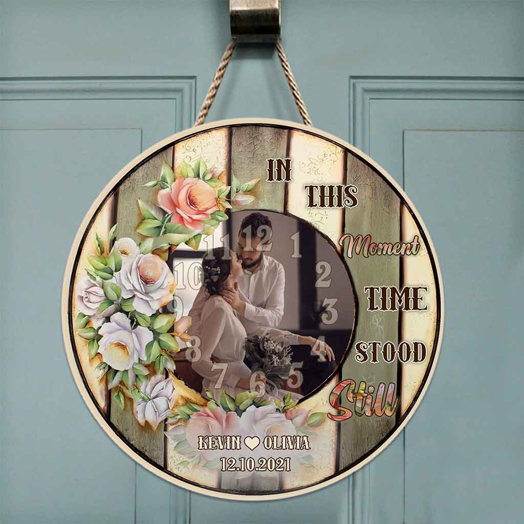 À cet instant, le temps s'est arrêté - Panneau rond en bois personnalisé pour couple