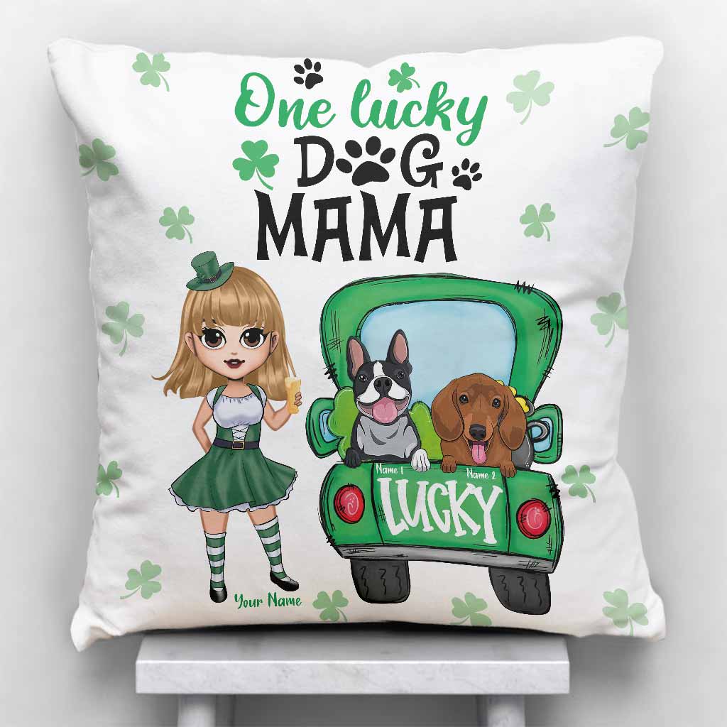Coussin décoratif personnalisé « Maman de chien chanceuse » pour la Saint-Patrick