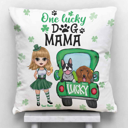 Coussin décoratif personnalisé « Maman de chien chanceuse » pour la Saint-Patrick
