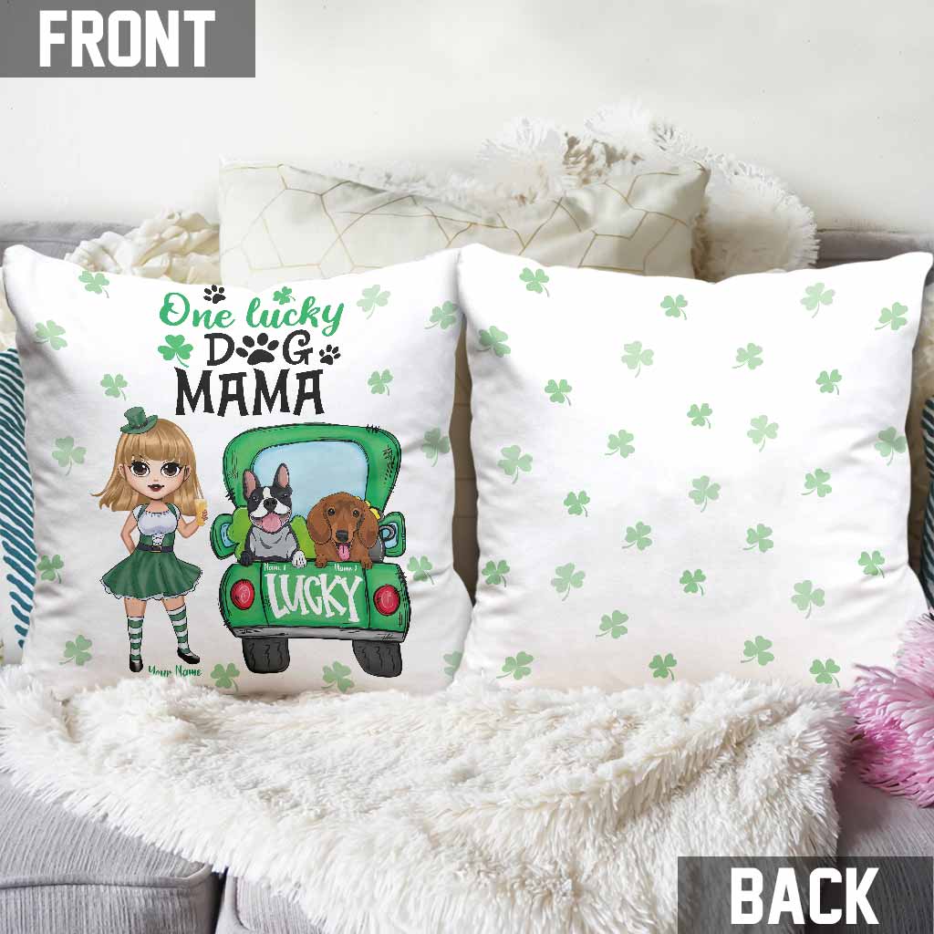 Coussin décoratif personnalisé « Maman de chien chanceuse » pour la Saint-Patrick