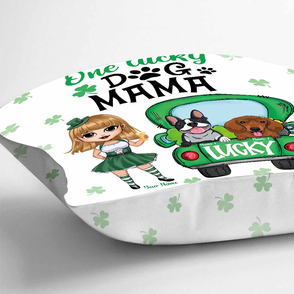 Coussin décoratif personnalisé « Maman de chien chanceuse » pour la Saint-Patrick