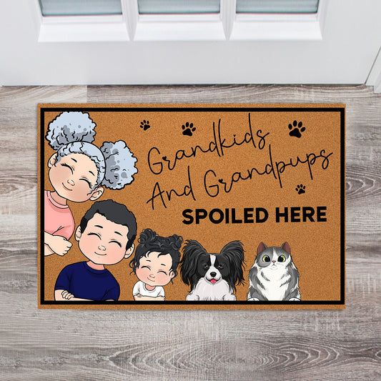 Grandkids And Grandpups Spoiled Here - Personalized Mother's Day Grandma Doormat
