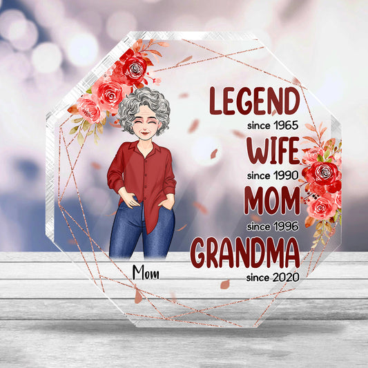 Légende Épouse Maman Grand-mère - Cadeau pour grand-mère, maman - Plaque acrylique personnalisée en forme de pièce
