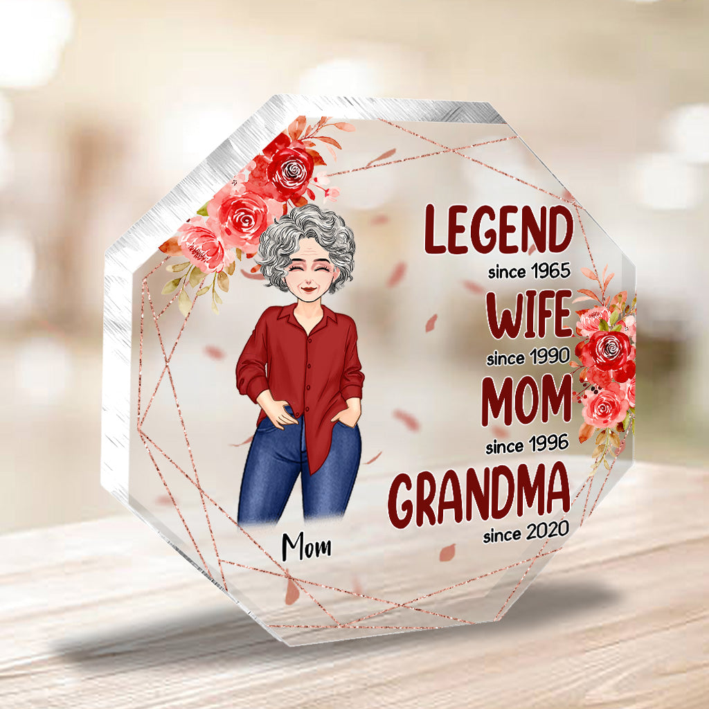 Légende Épouse Maman Grand-mère - Cadeau pour grand-mère, maman - Plaque acrylique personnalisée en forme de pièce