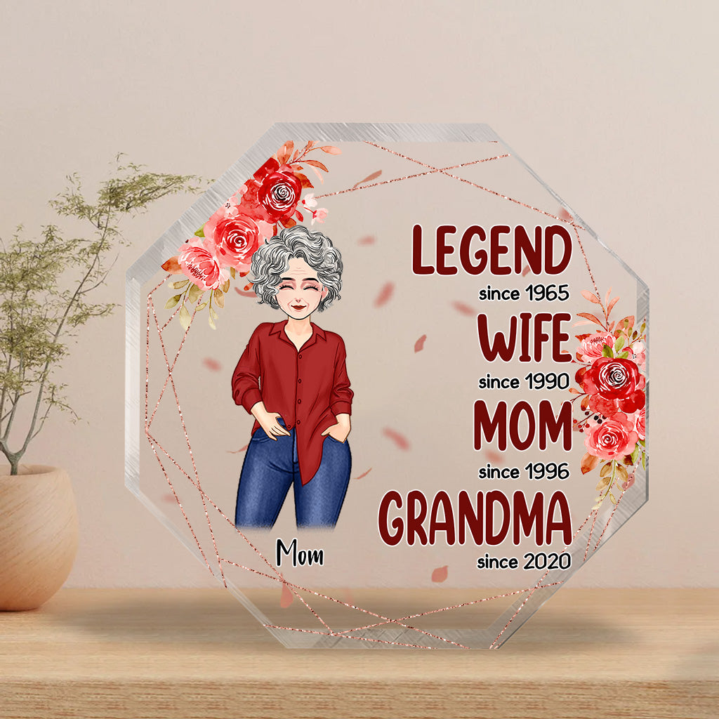 Légende Épouse Maman Grand-mère - Cadeau pour grand-mère, maman - Plaque acrylique personnalisée en forme de pièce