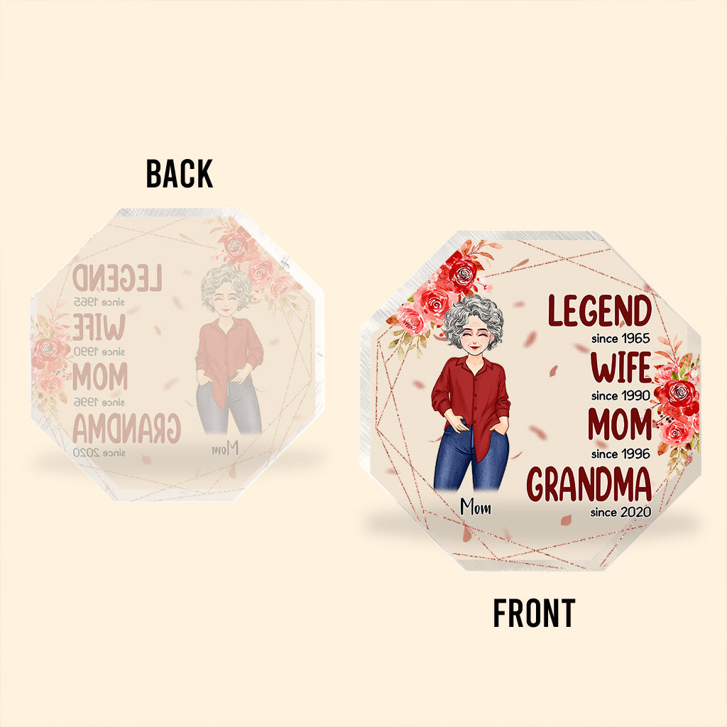 Légende Épouse Maman Grand-mère - Cadeau pour grand-mère, maman - Plaque acrylique personnalisée en forme de pièce