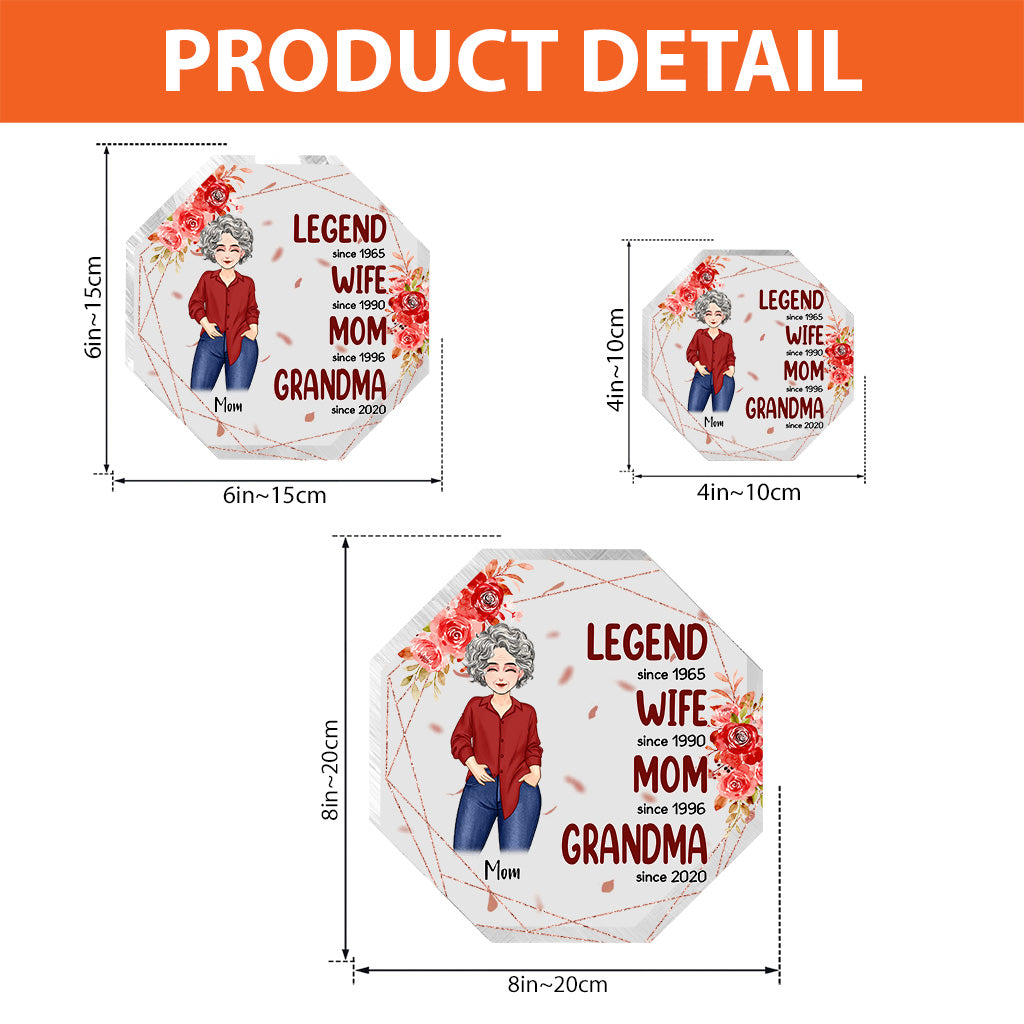 Légende Épouse Maman Grand-mère - Cadeau pour grand-mère, maman - Plaque acrylique personnalisée en forme de pièce