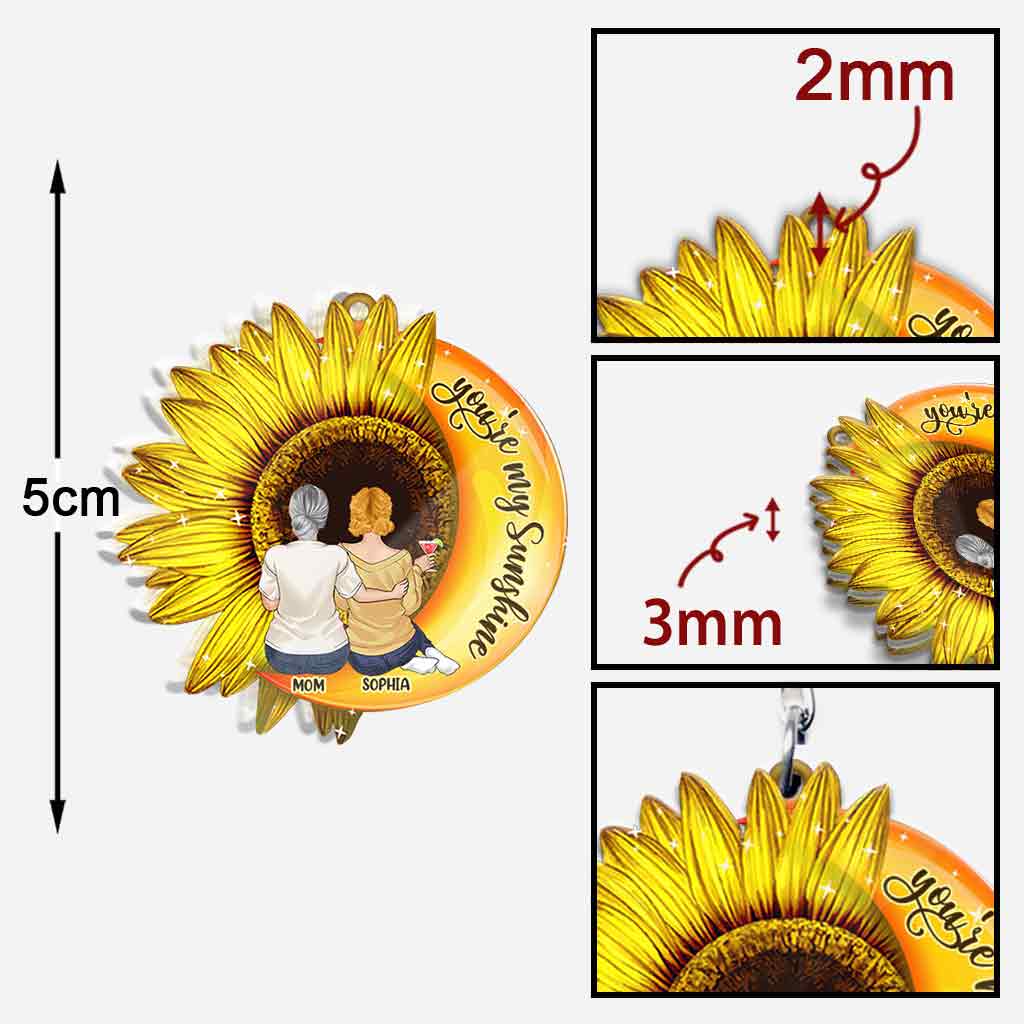 Tu es mon rayon de soleil - Porte-clés personnalisé pour la fête des mères (Impression recto verso)