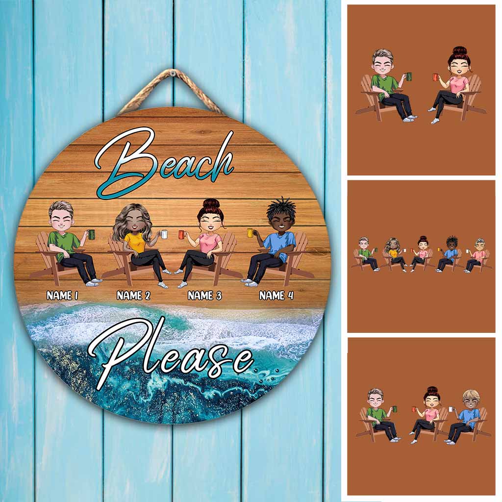 Beach Please - Personalized Sea Lover Round Wood Sign
