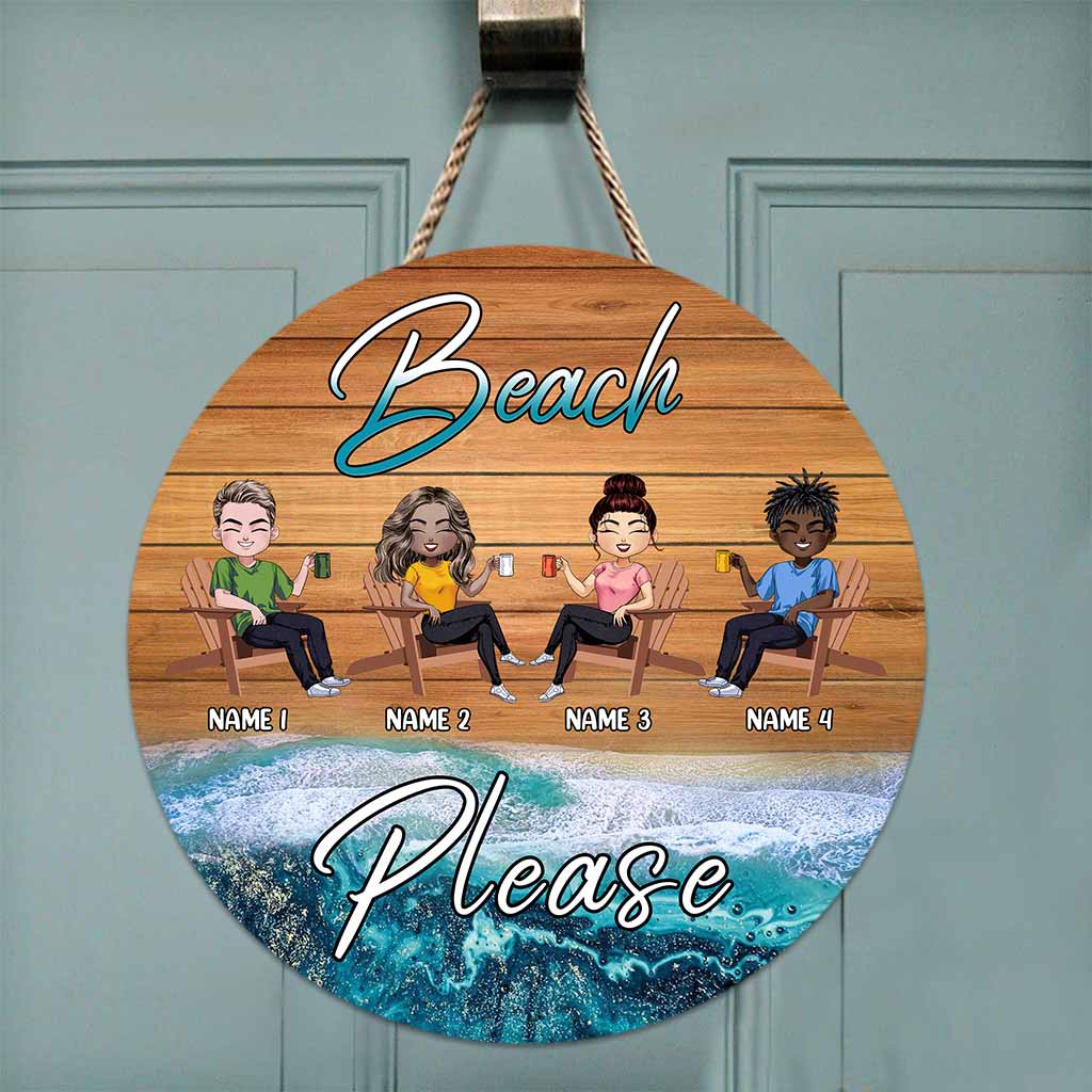 Beach Please - Personalized Sea Lover Round Wood Sign