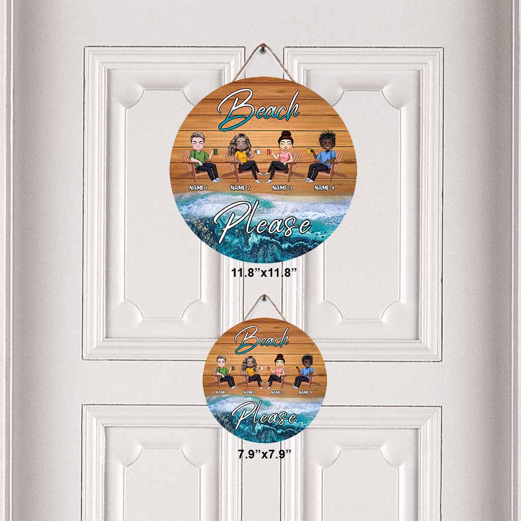 Beach Please - Personalized Sea Lover Round Wood Sign