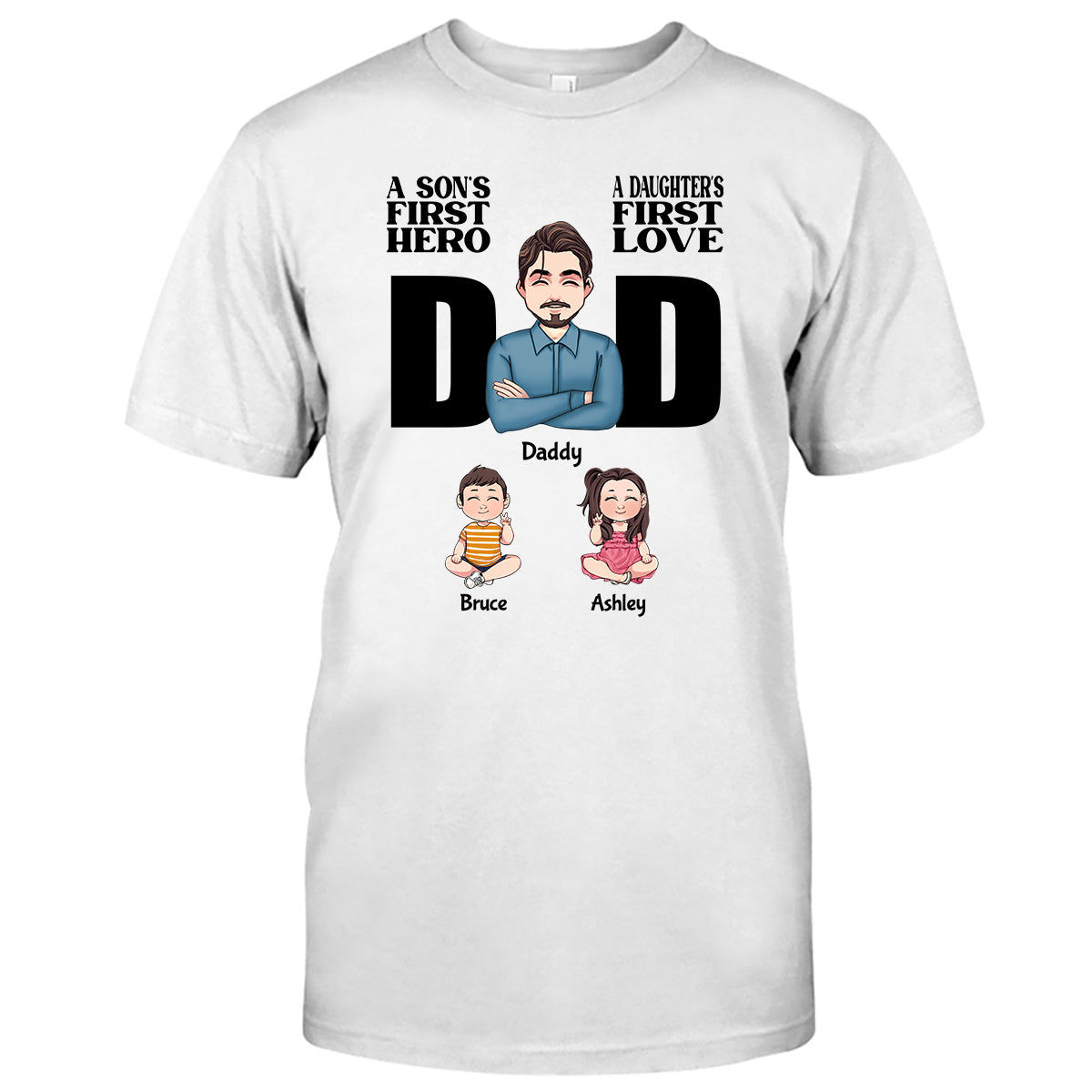 Le premier héros d'un fils, le premier amour d'une fille - T-shirt et sweat à capuche personnalisés pour papa