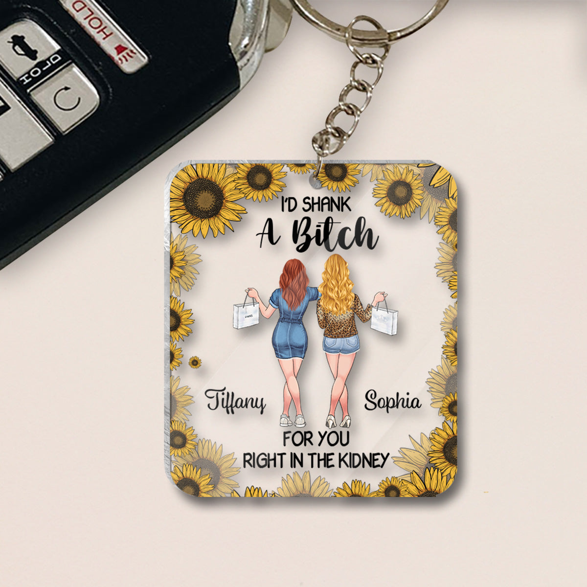 Je te poignarderais ! - Porte-clés transparent personnalisé pour meilleure amie