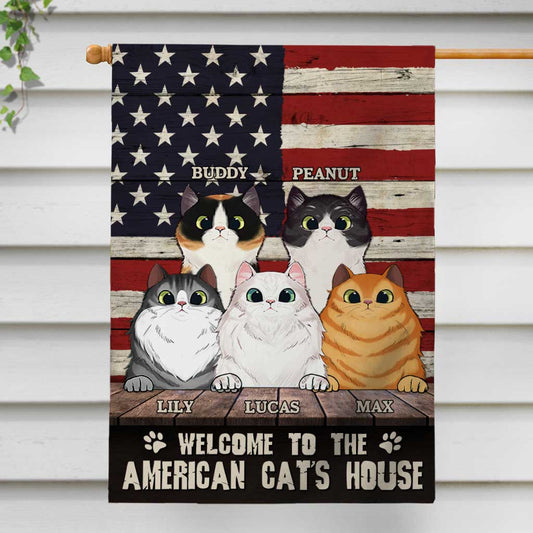 Bienvenue chez le chat - Drapeau de maison personnalisé pour la fête de l'indépendance