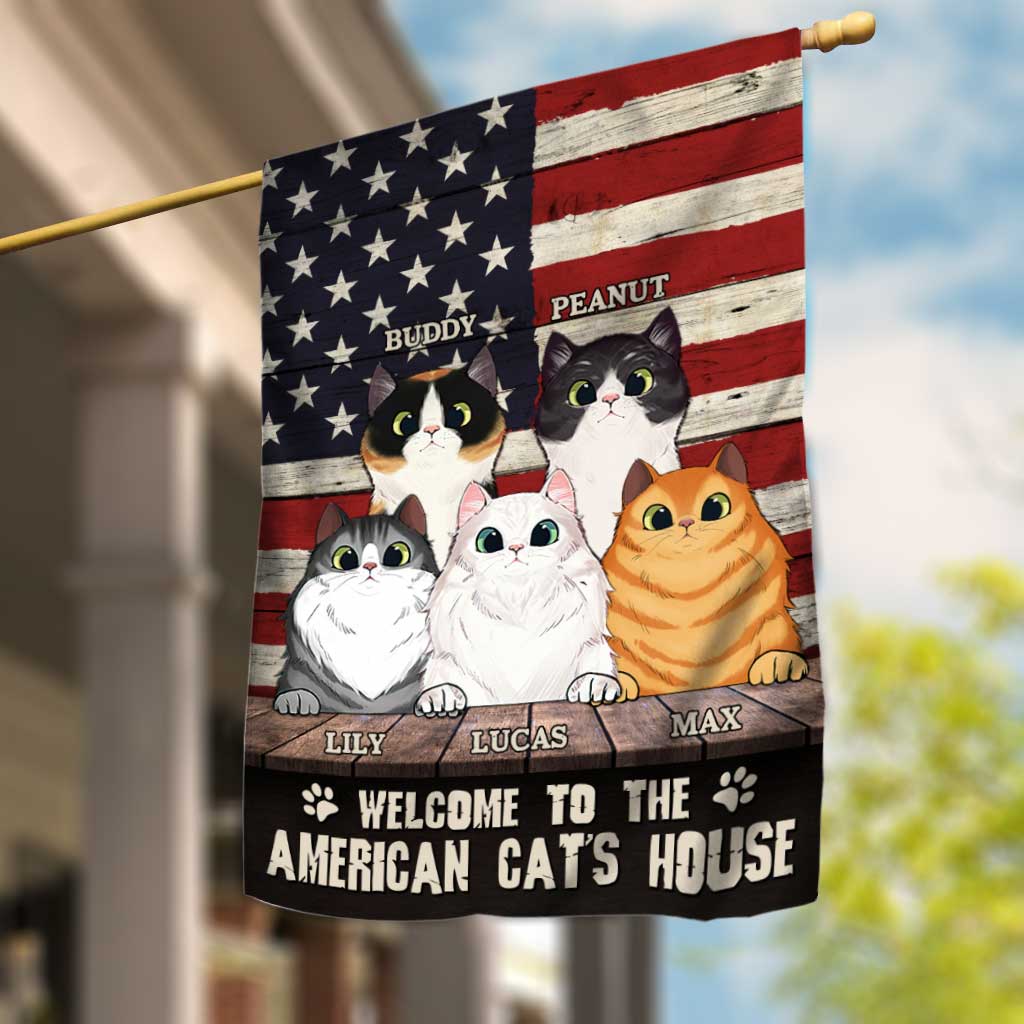 Bienvenue chez le chat - Drapeau de maison personnalisé pour la fête de l'indépendance