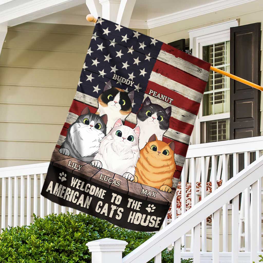 Bienvenue chez le chat - Drapeau de maison personnalisé pour la fête de l'indépendance