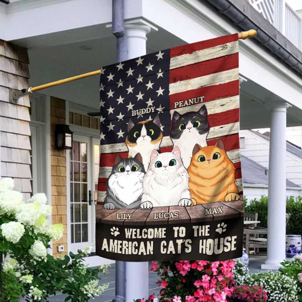 Bienvenue chez le chat - Drapeau de maison personnalisé pour la fête de l'indépendance