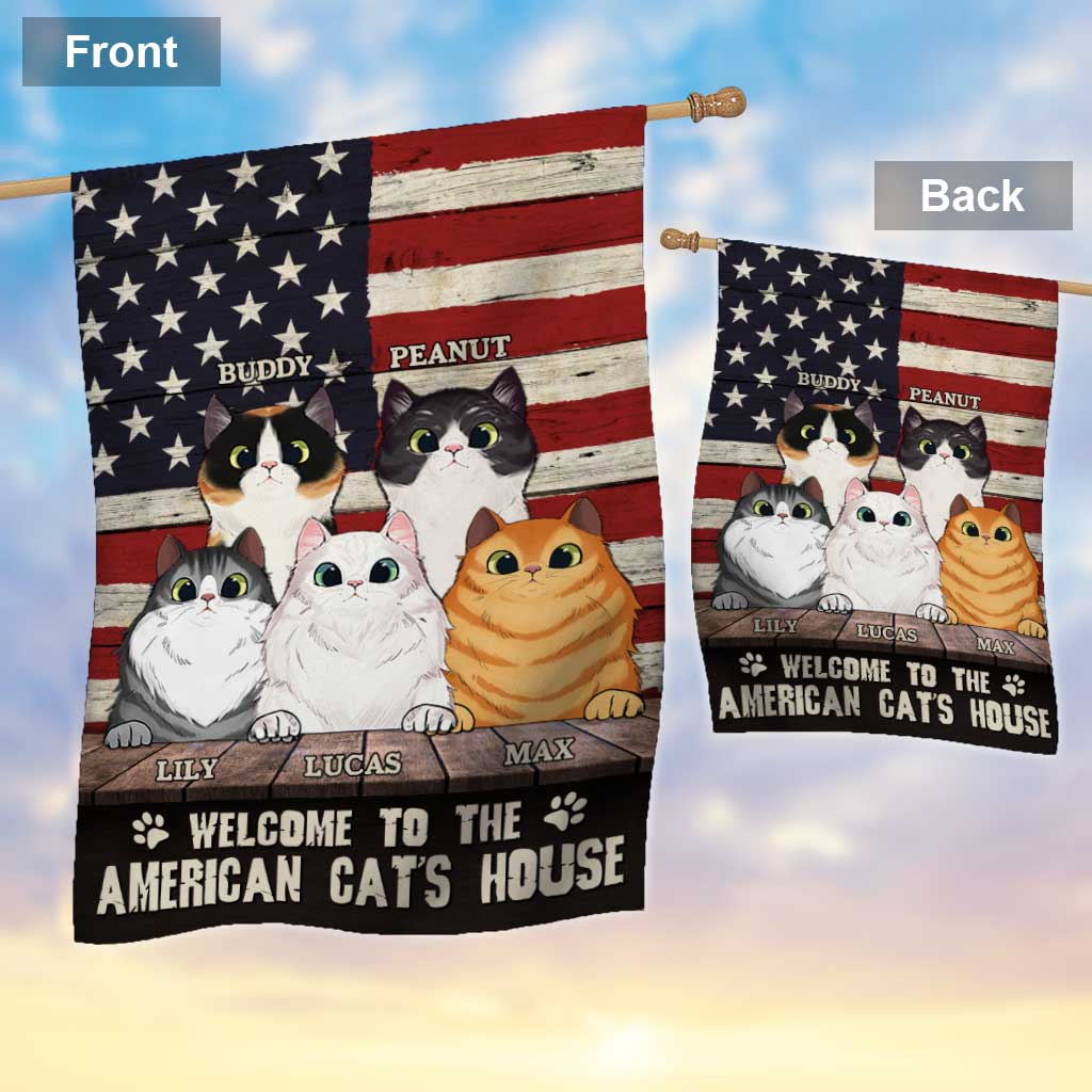Bienvenue chez le chat - Drapeau de maison personnalisé pour la fête de l'indépendance