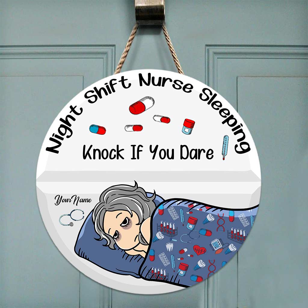 Night Shift Nurse Sleeping - Personalized Round Wood Sign