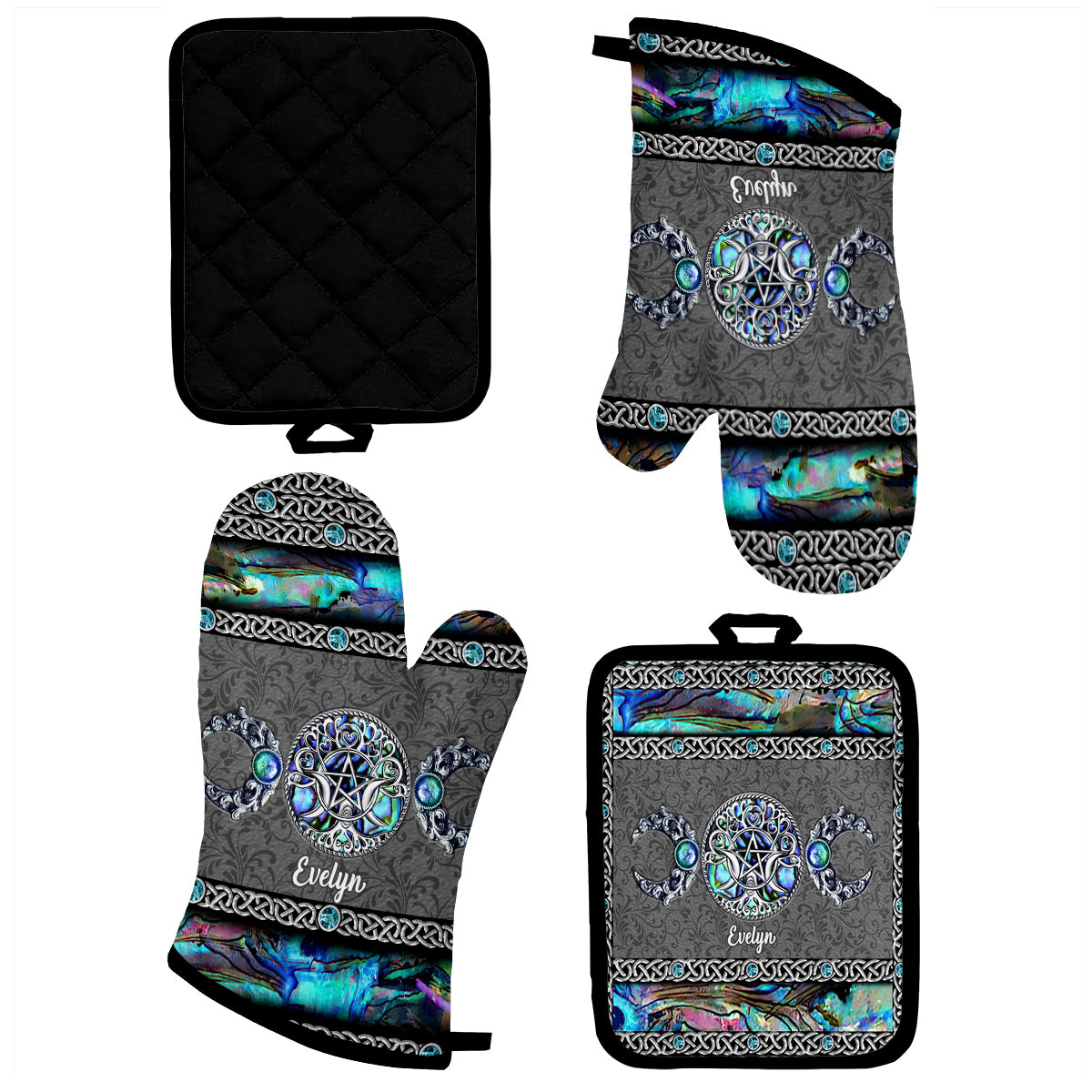 Recherchez la magie au quotidien - Ensemble de gants de cuisine et maniques personnalisés sur le thème des sorcières