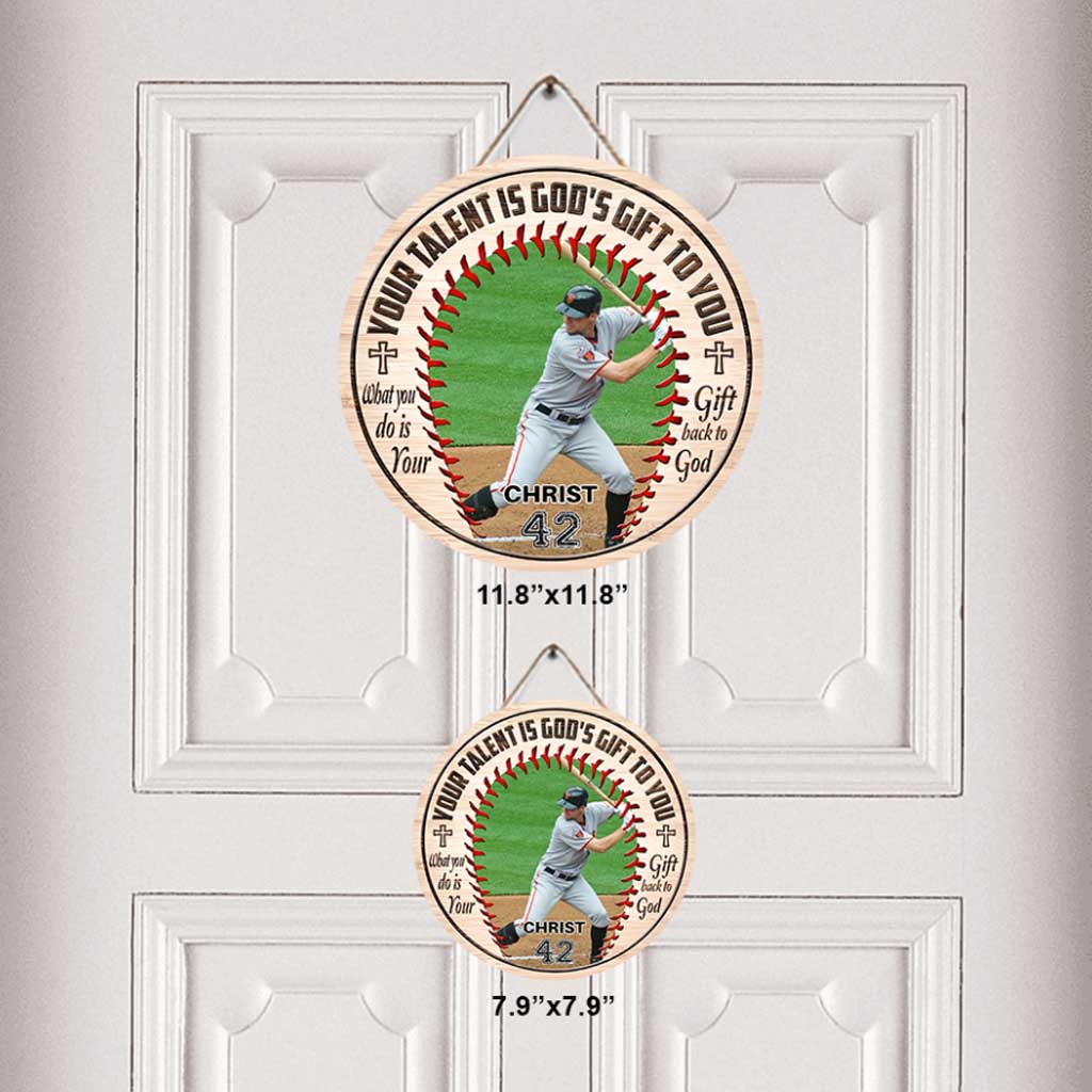 Ton talent est un don de Dieu - Panneau rond en bois personnalisé sur le thème du baseball